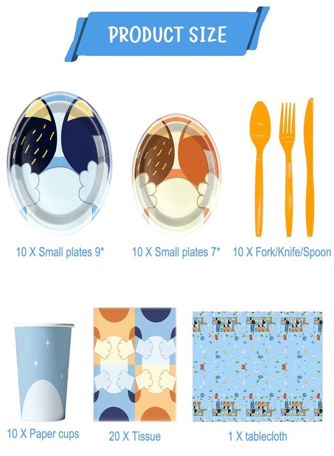 NF orange 81Pcs Blue Dog Birthday Party Tableware Set Cute Dog Party Decoration Blue Cartoon Birthday Party Supplies - Image 2